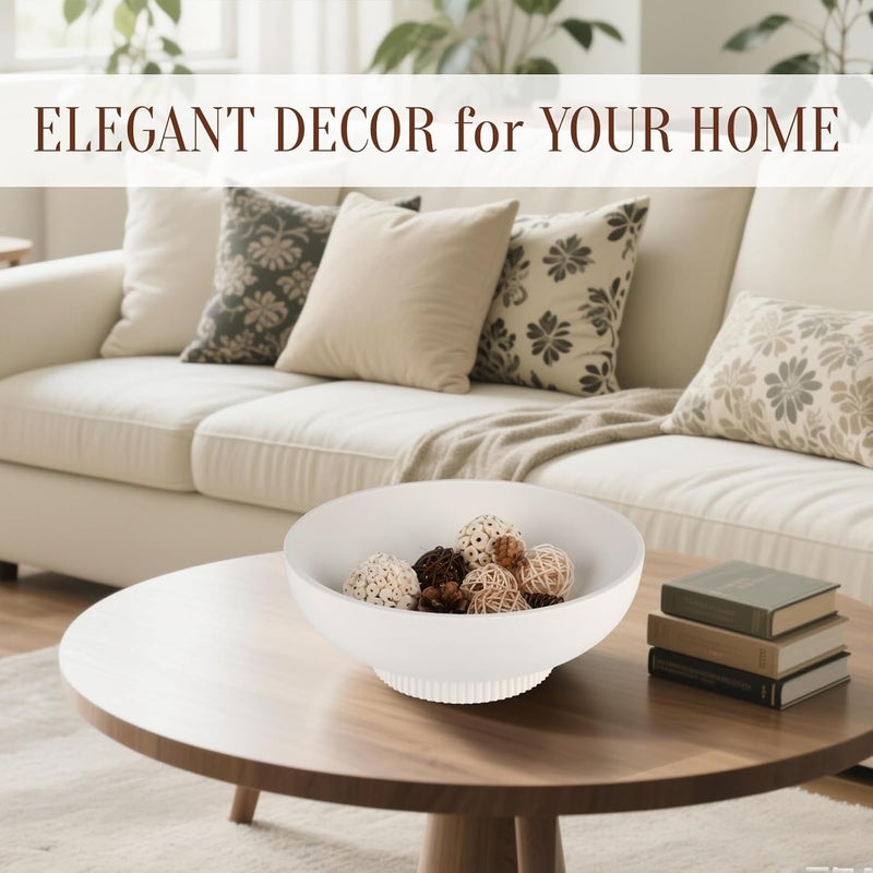 Deobath Large Resin Pedestal Decorative Bowl - Modern Handicraft Bowls for Home Decor - Fruit Bowl for Kitchen Counter - Key Bowl for Entryway Table,Artificial Stone White - Image 3